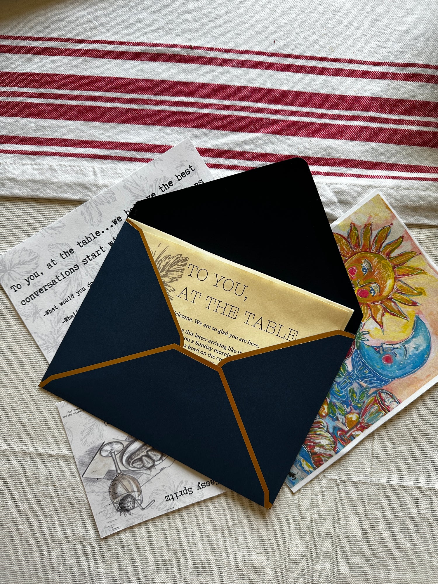 Decorative card with geometric design on a textured surface